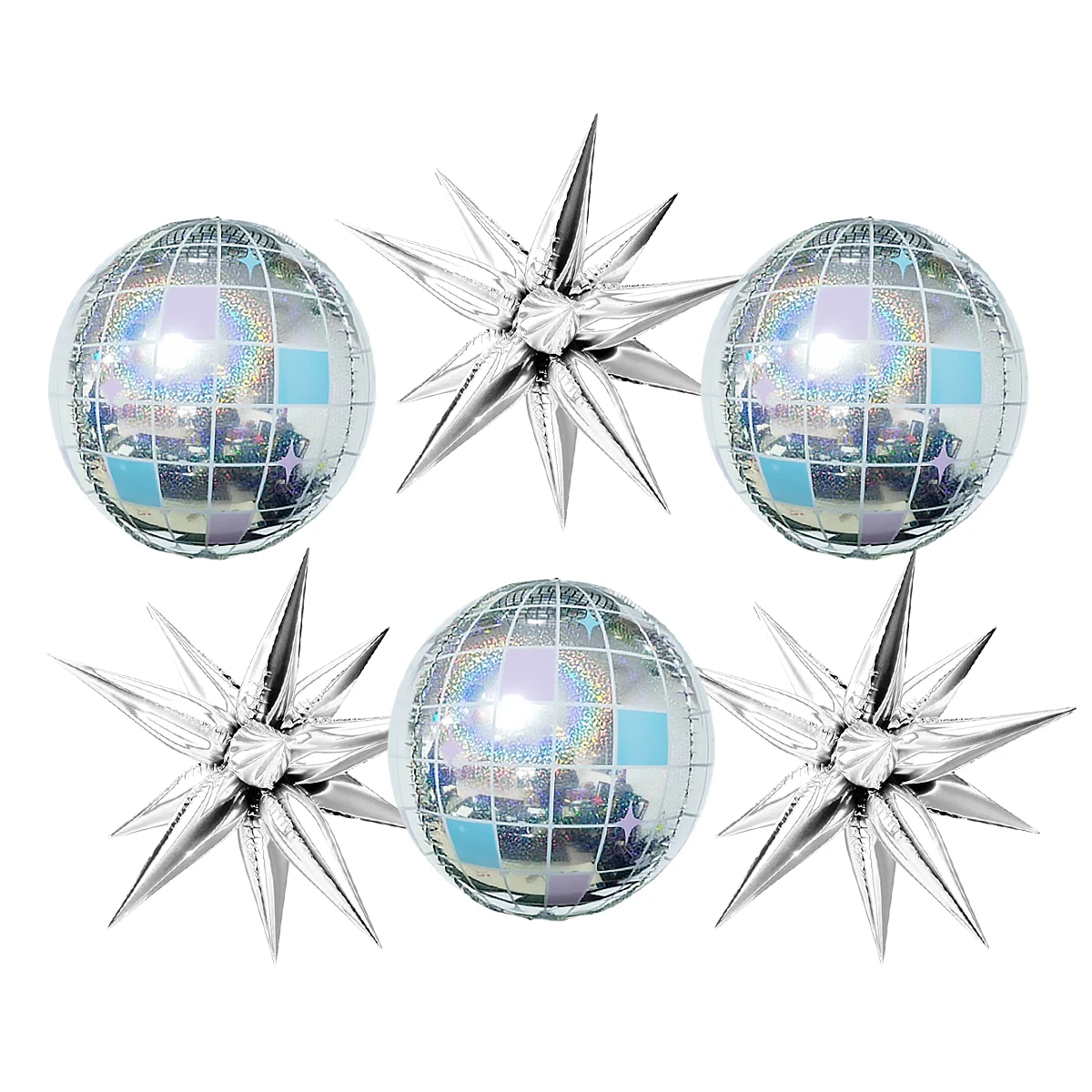 1/5pcs rainbow disco ball and silver exploding star balloons, stylish for birthday party, disco theme, bachelorette party, bar