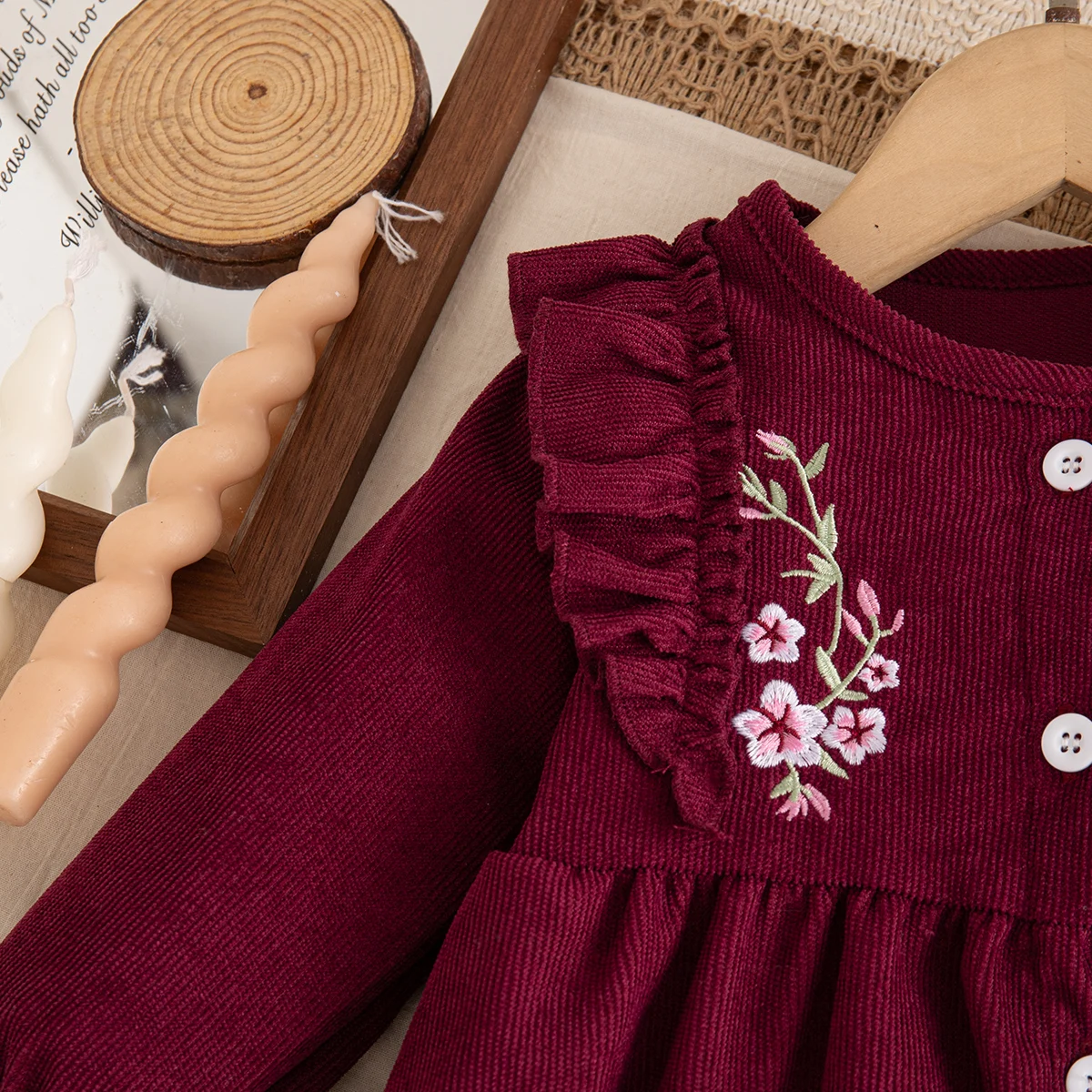 Frühling und Herbst Neues Blumenbesticktes Baby-Mädchenkleid Süße Kinderkleidung mit langen Ärmeln (6 Monate - 3 Jahre) – Detail 11