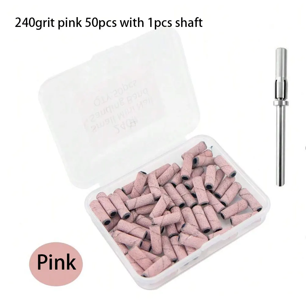 50 Stücke Mini Nagel Schleifbänder Mit 1 Stücke Edelstahl Schaft Nagel Bohrer Bits Maniküre Pediküre Werkzeuge Zubehör 3,1mm Sandsbänder