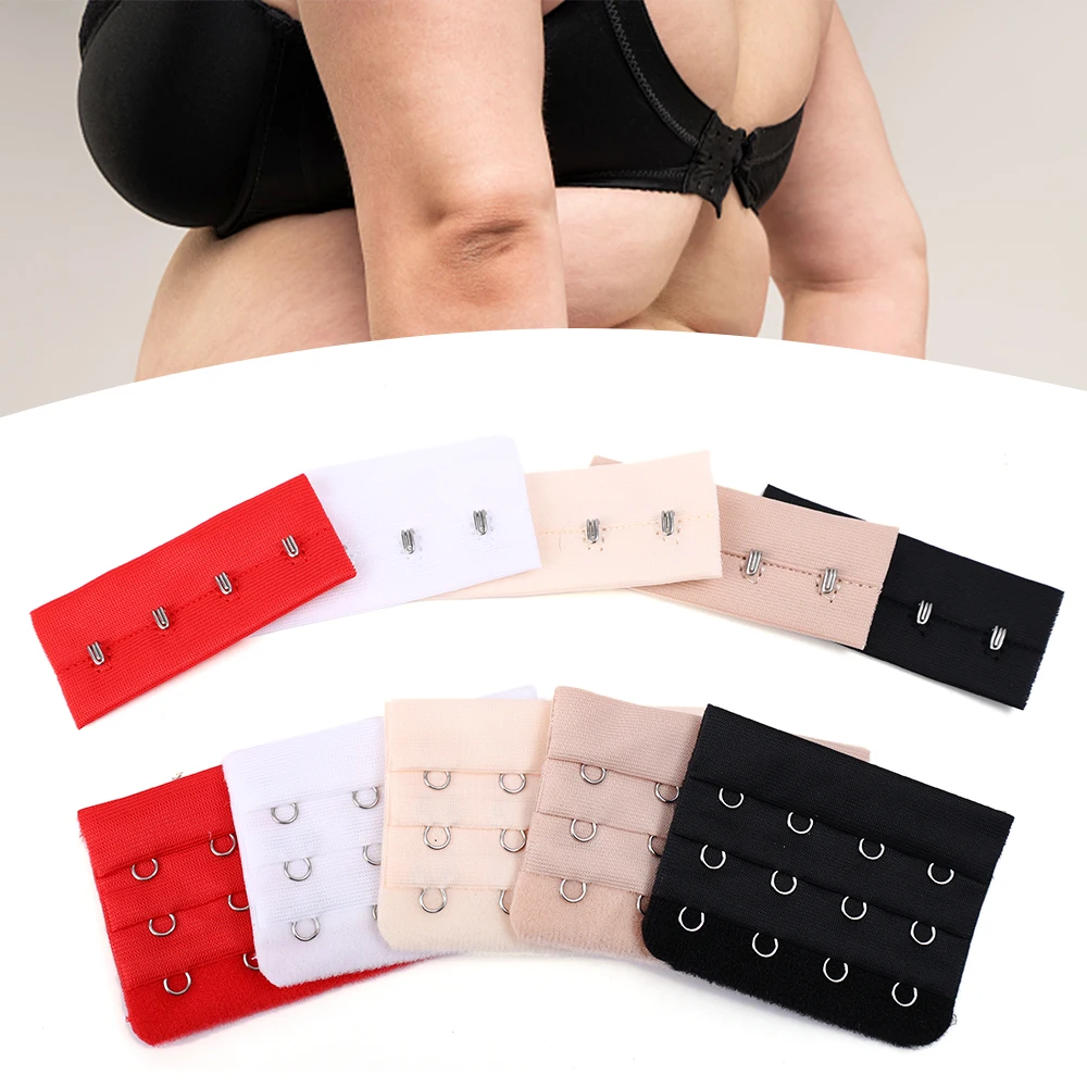 1Pair Replacement Elastic Bra Extension Strap Hook Clip Expander Women Female Adjustable 3 Rows 4 Buckles Bras Strap Extenders