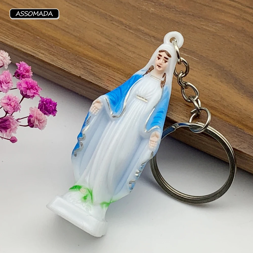 Luminous Virgin Mary Keychains For Women Men Gift Colour Noctilucent Christian Religion Mary Car Key Chains Accessories ASSOMADA