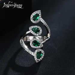 New Fashion Green Water Drop AAA Cubic Zirconia Open Rings for Women Girls Party Ring Wedding Friend Birthday Gift Jewelry