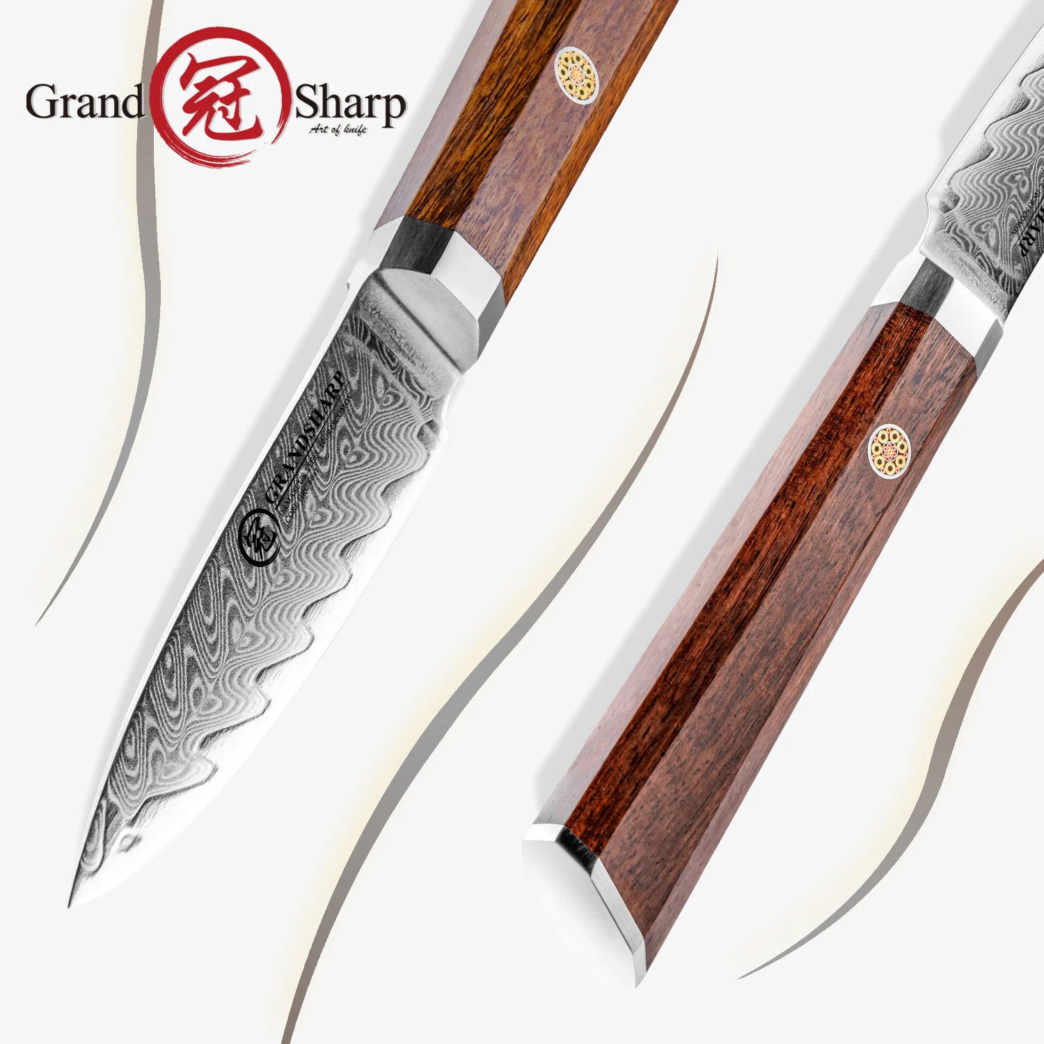 Coltello da cucina da 3,5 pollici Coltello da cucina in acciaio di Damasco giapponese Coltello da cucina Verdure Posate Coltelli da cucina GRANDSHARP