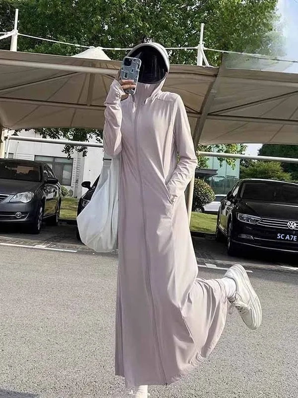 

Extra Large 300 Pou Women's Summer Long Ice Silk Sun Protection Clothing Lightweight Trendy Full Body UV Protection Outerwear