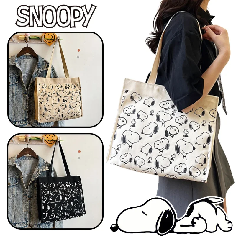 Snoopy Casual Canvas Women Bag Large Capacity Cartoon Print Shoulder Bag Fashion Female Tote Zipper Handbags Ladies Shopping Bag