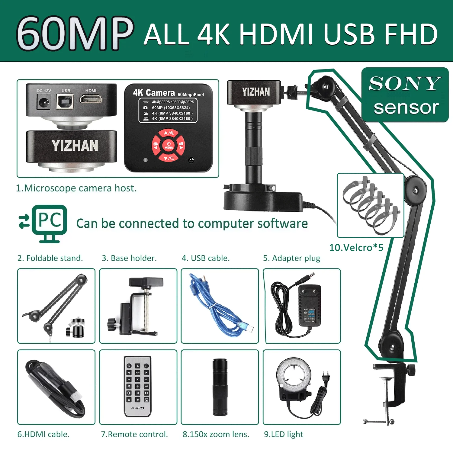 YIZHAN 48MP 4K Elektronica Soldeermicroscoop FULL HD 1080P HDMI Camera USB Software 1-150x Lensstandaard Verzending vanuit Europa