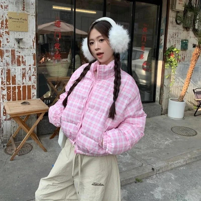 Parkas Women Cropped Ins Plaid All-match Wind-proof Casual Sweet Cold-proof Winter Daily Korean Fashion Trendy Harajuku Coats