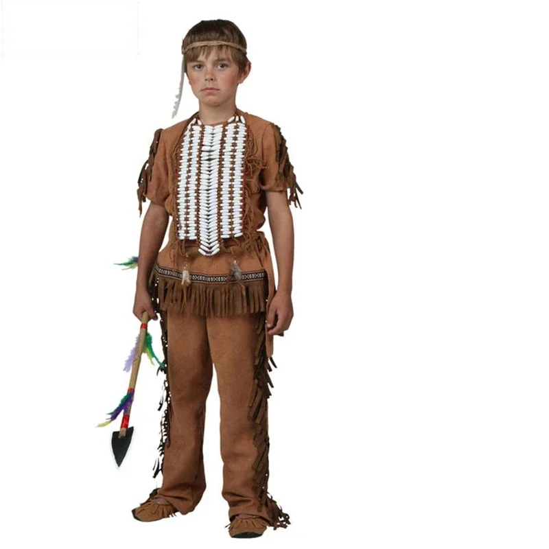 Adult Kid Boys Men African Original Indian Chief Jungle Costume Wild Man Halloween Party Cosplay Carnival Children