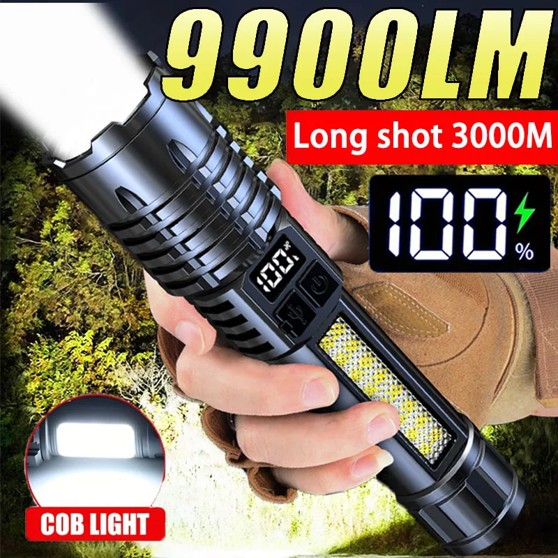 Super Bright Powerful LED Flashlight Rechargeable Led Flashlight With COB Side Light,5 Lighting Modes Torch For Outdoor Camping