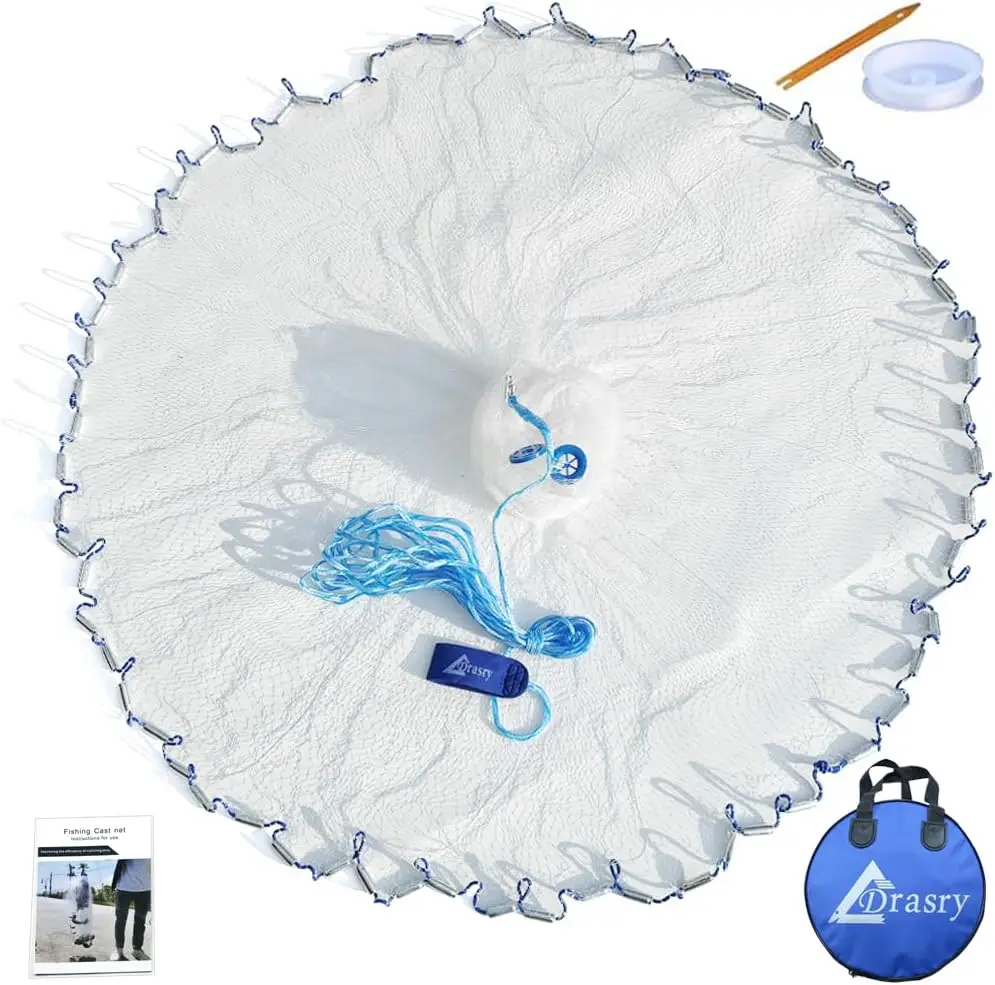 

Прочная рыболовная сеть для морской воды с ячейками 3/8 дюйма для ловли креветок и рыбы, с грузилами, различные размеры, радиус от 3 до 10 футов