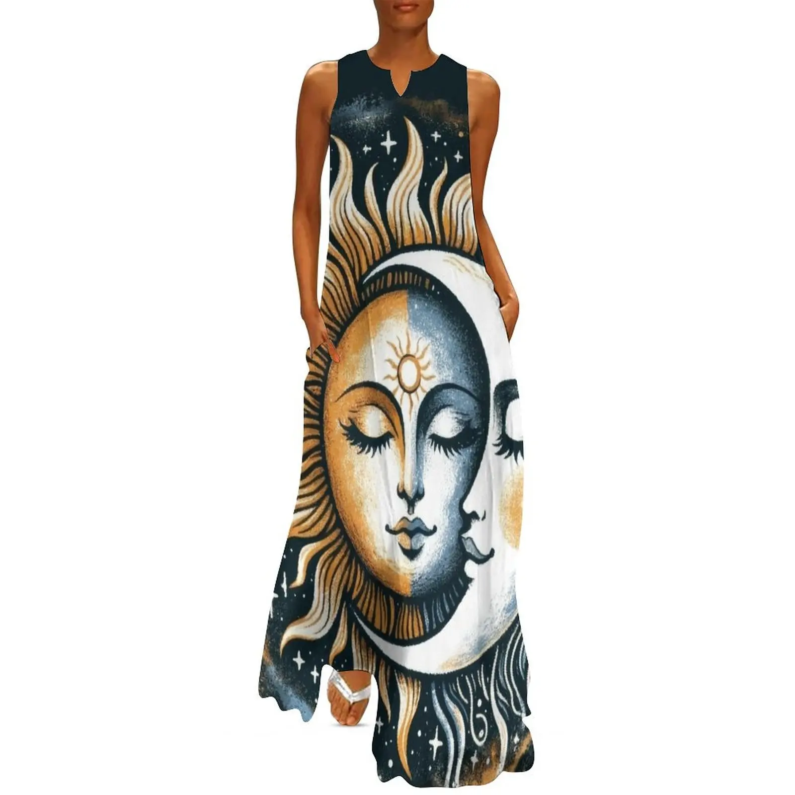 Vintage Sun and Moon Solar Eclipse Long Dress sexy dress prom dresses 2025 Dress