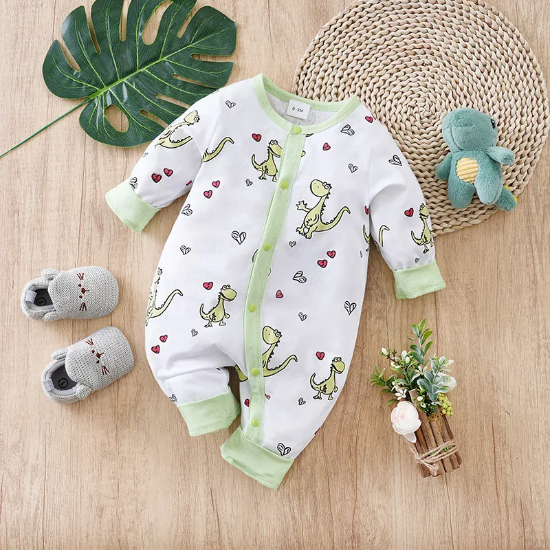 Baby Clothes Cute Love Dinosaur Cotton Comfortable And Soft 0-18 Boys And Girls Spring And Autumn Long Sleeved Baby Jumpsuit