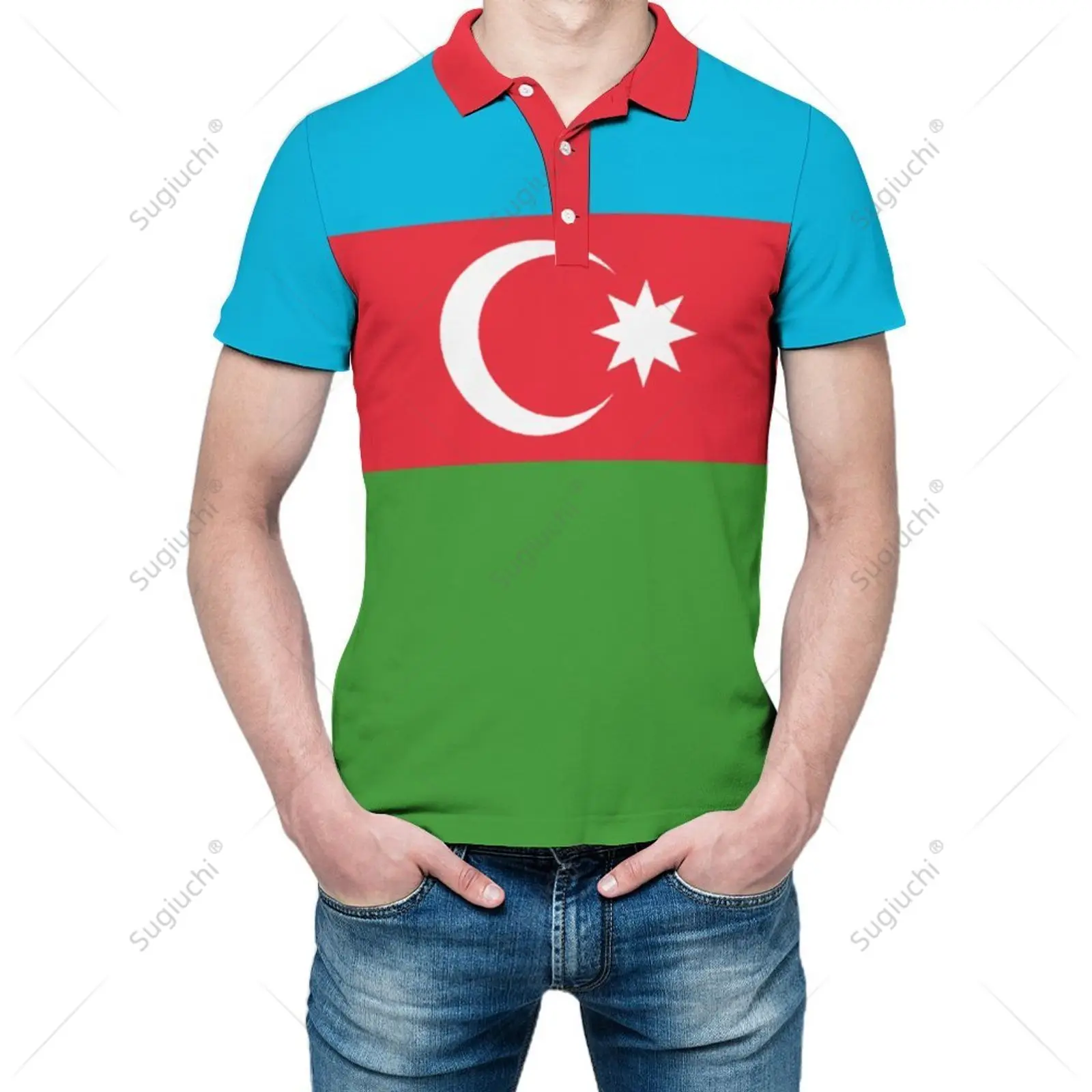 Unisex Polo Shirt Azerbaijan Flag 3D Print Man Polo Fashion Clothing Tracksuits Short Sleeves