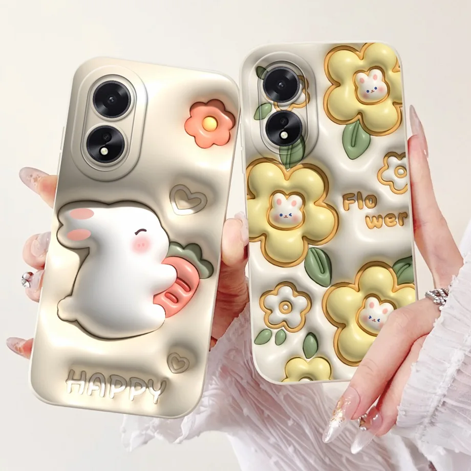 For Oppo A38 CPH2579 Phone Case New Fashion Soft Matte Silicone Rabbit Flower Goothic Style Capa For Oppo A18 CPH2591 Back Cover