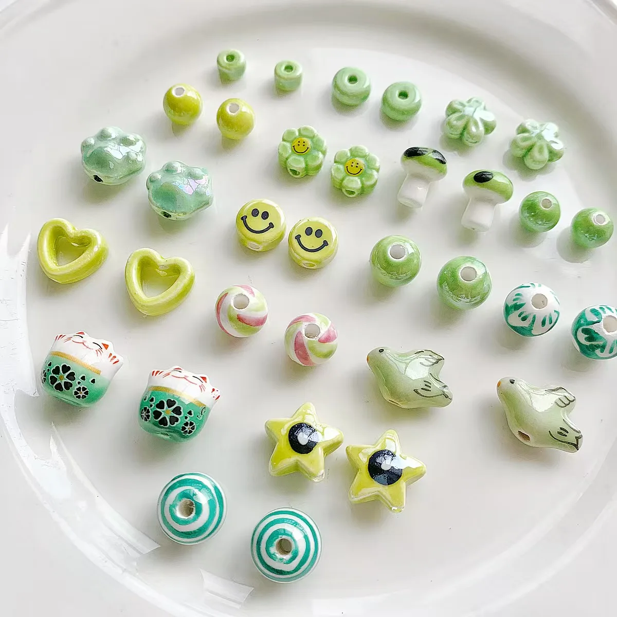 Cute Flower Heart Mushroom Shape Ceramic Beads With Hole DIY Necklace Bracelet Jewelry Supplies