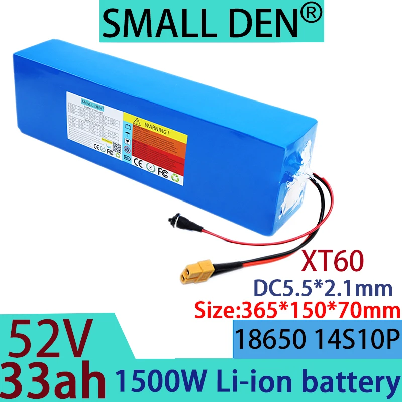 52V 33ah lithium battery pack 14S10P 0-1500W built-in BMS motor,large capacity and high power rechargeable 58.8V+2A3A 5A charger