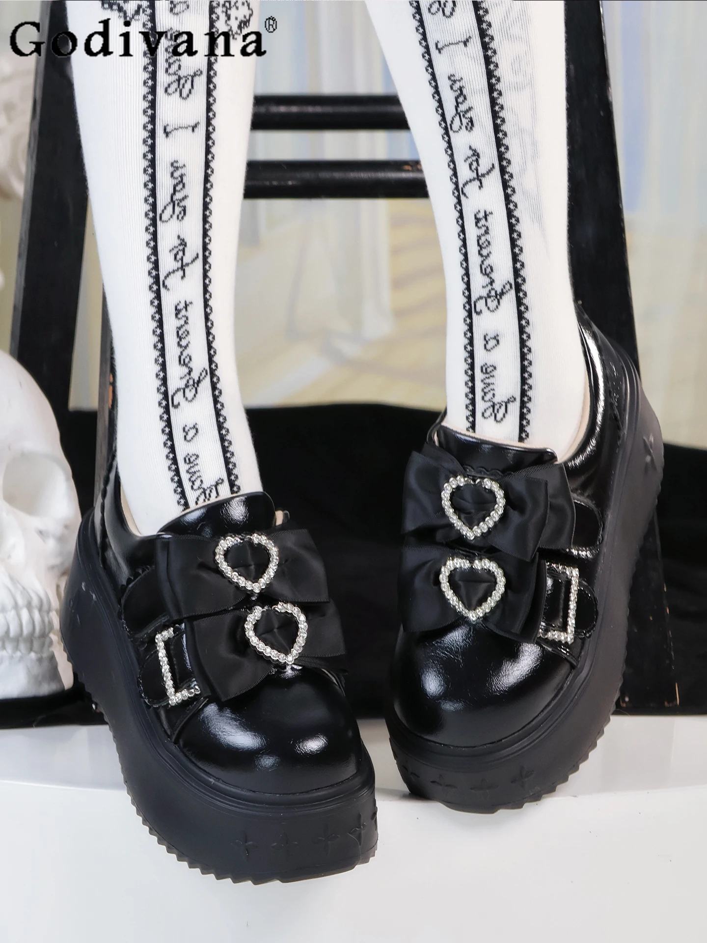 

Japanese Original Lolita Sweet Cool Girl Thick-Soled Platform Shoes Landmine Style Bow Winter Fleece-Lined Warm Single Shoes