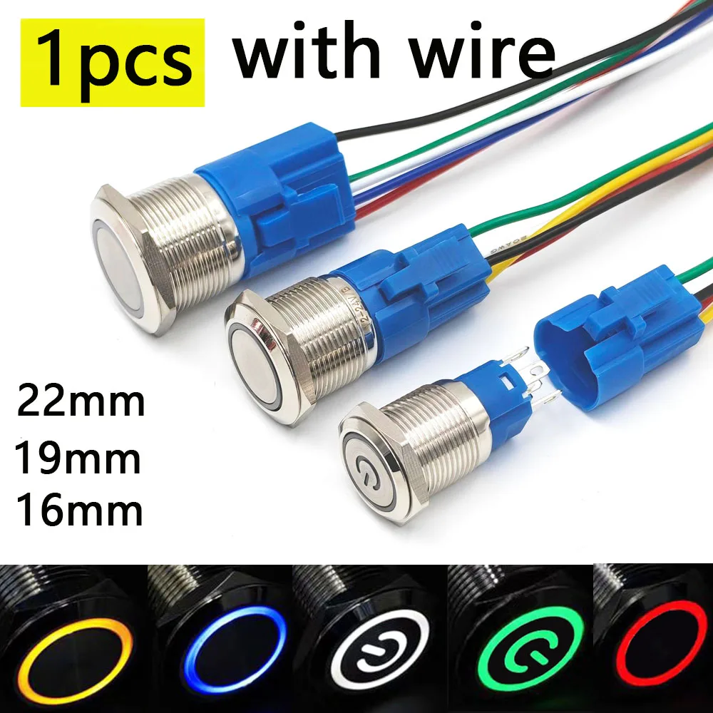 

16 19 22 mm 12v On Off PC Power Metal Push Button Switch Waterproof for Car Ignition Switches Momentary Latching 5V 24V 220V Red