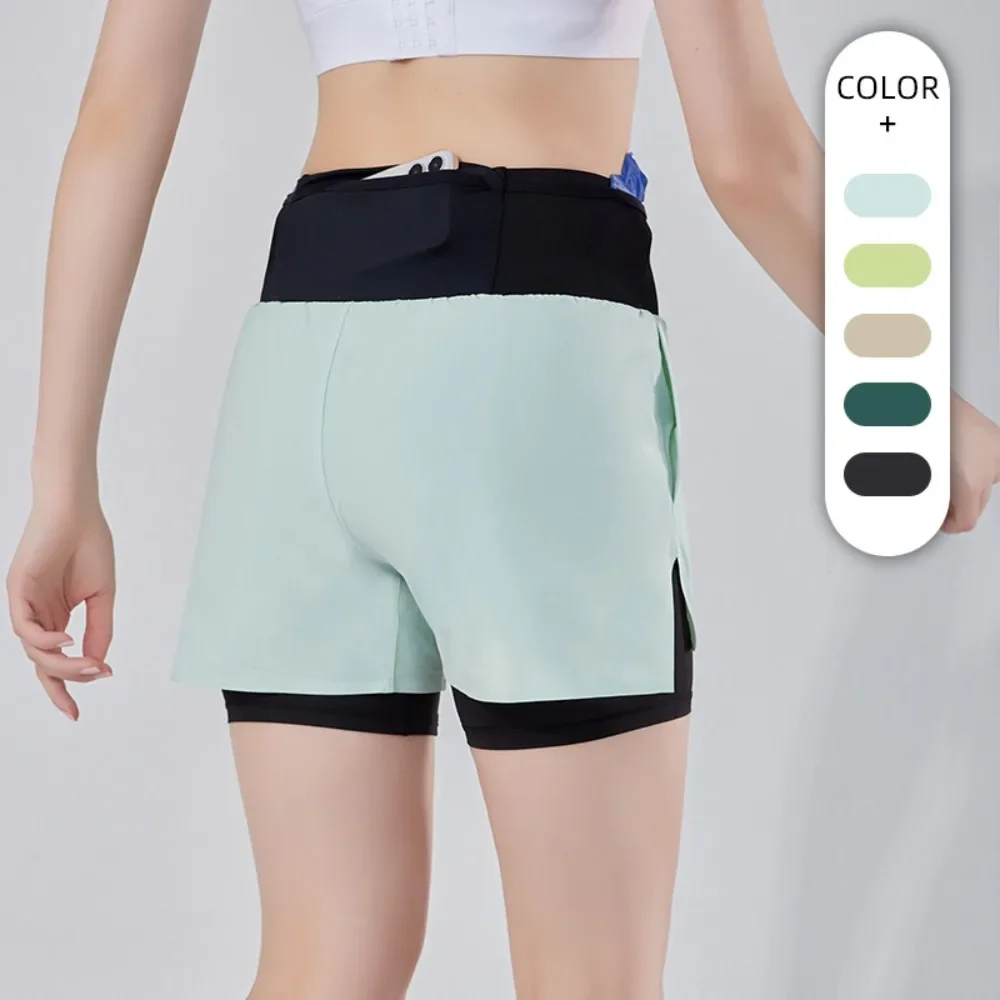 

Shorts Fake Two-piece Running Sports Shorts Women's Back Waist Pocket Lining Anti-Take Pants