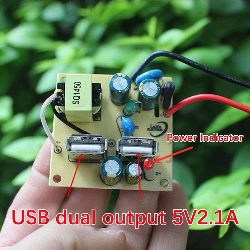 1PC 5V 2.1A 2 Way 220V To 5V  USB Output Fast Charing Power Module Isolation Switch Power