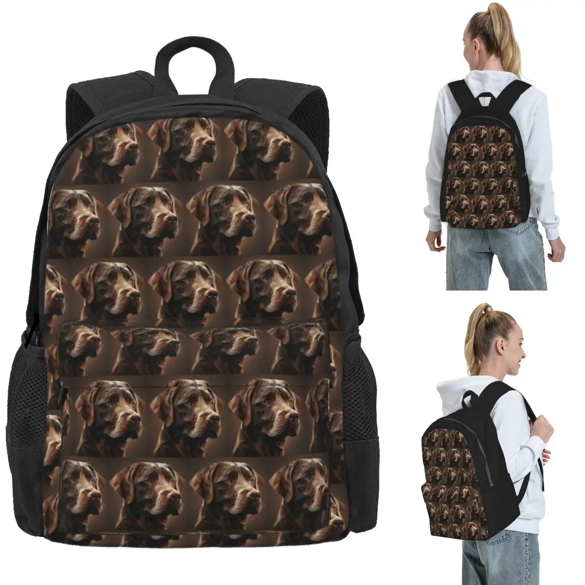 Geometric Choco A Chocolate Labrador Artwork Backpack Daypack Large Capacity BookBag School Bag Shoulder Bags for Men Women
