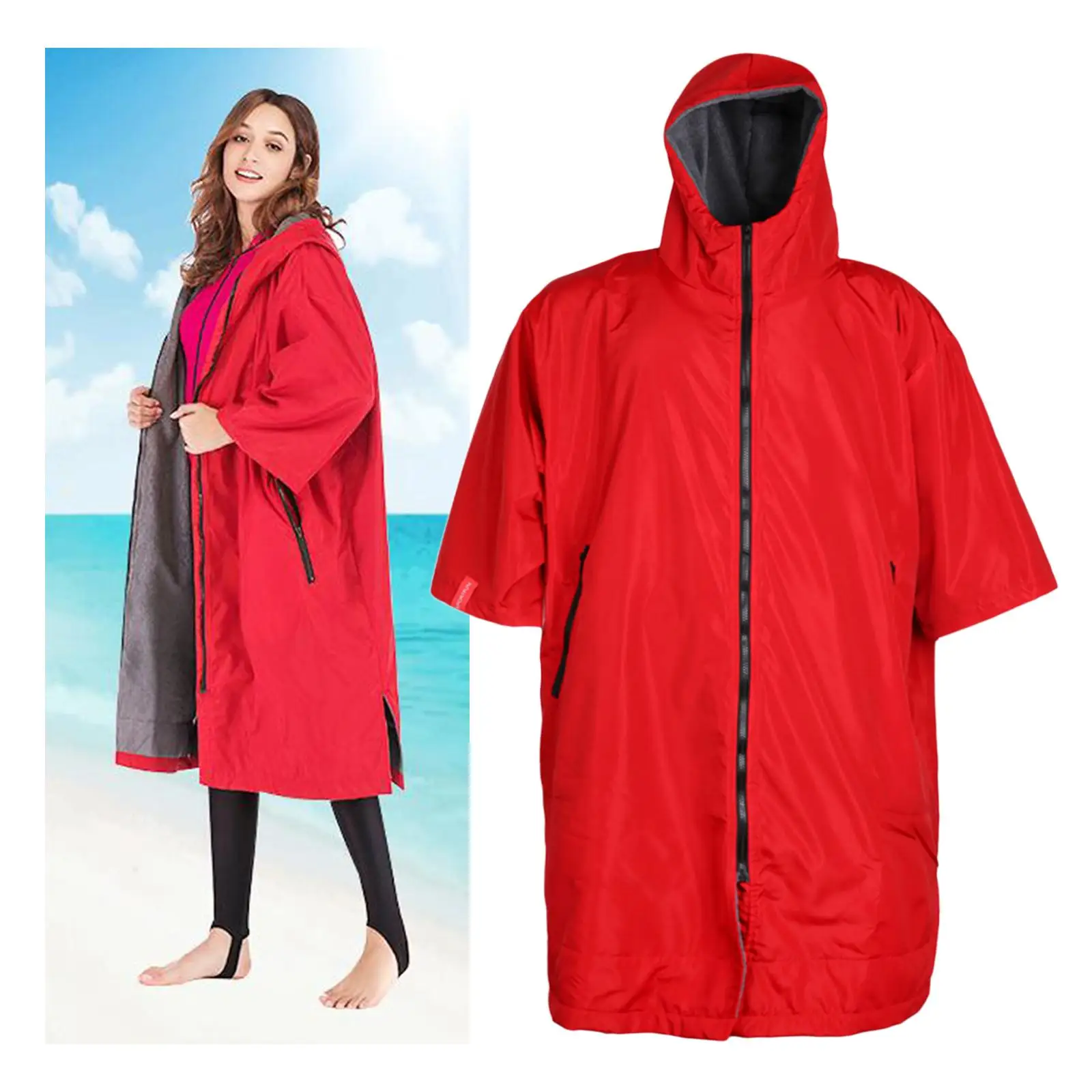 Waterproof Surf Changing Robe Adults Beach  Change Robe Coat Windbreaker Fleece Lining Jacket Poncho Cloak