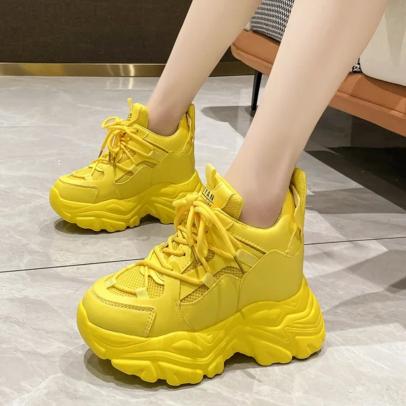

Pop 2024 Spring Autumn Platform Sneakers Women Casual Lace Up Thick Bottom Walking Shoes Woman Non Slip Yellow Sneakers Mujer