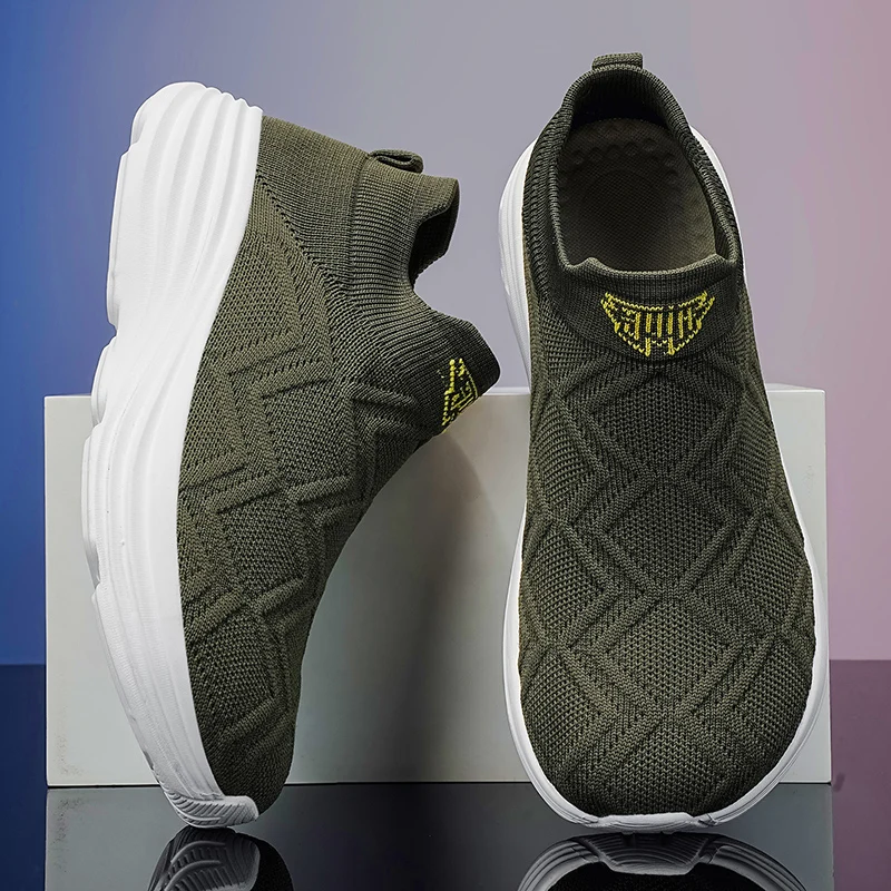 Men Extra Wide Toe Box Slip on Knit Sneakers Stretch Breathable Casual Walking Shoes Roomy Fit for Swollen Feet Edema Bunions
