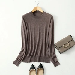 Women Sweater 85% Mulberry Silk 15% Cashmere Round Neck everyday Long Sleeve Pullover Top Shirt JN541-1