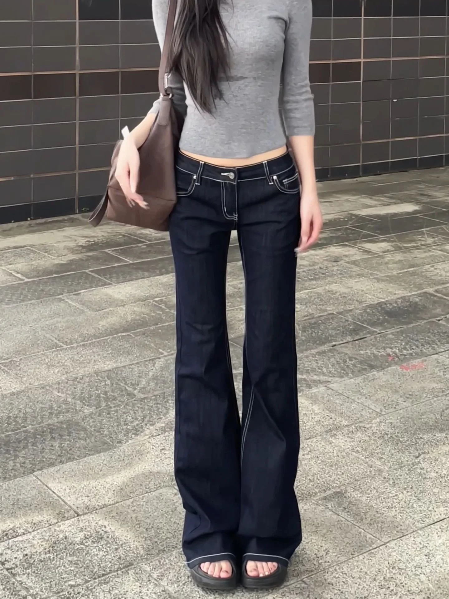 Low Low Waist Bell Bottom Denim Jeans Women's Slim Fit Stretchy Blue Vintage Style American Series Jeans Fall Season Casual Wear - Aliexpress Deal