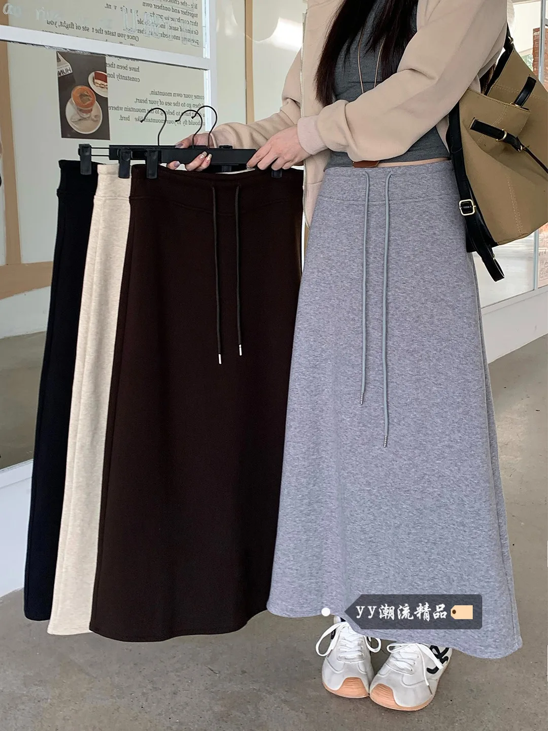 

Юбка трапециевидной формы с высокой талией для женщин, повседневная универсальная юбка на пуговицах для похудения, прямые юбки с разрезом, зима 202, новинка Sle