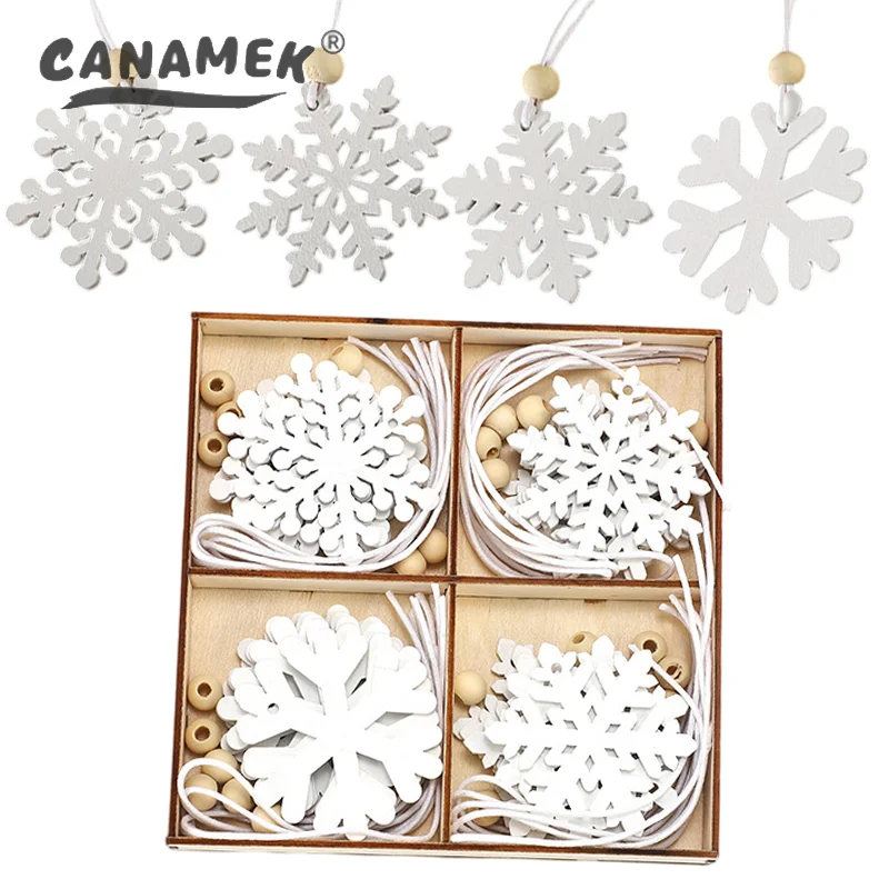 24 Pieces White Snowflakes Ornaments Wooden Snowflake Christmas Ornament For Winter Home Tree Garland Christmas Decoration