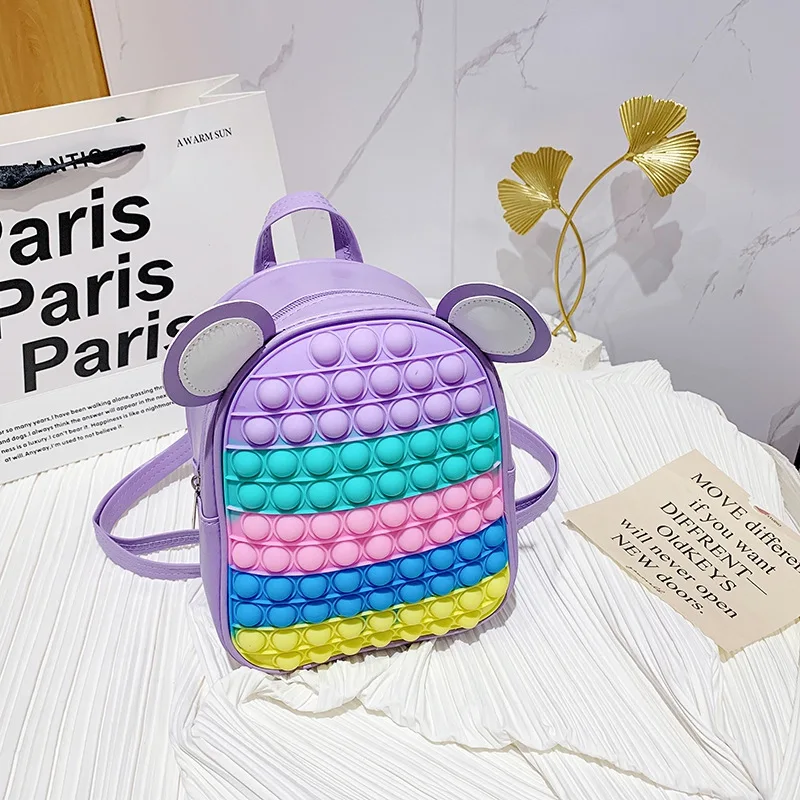 Mochila con prensa de arcoíris para niños, bolso escolar para aliviar el estrés, bolso especial colorido y bonito para niñas, mochila para niños de