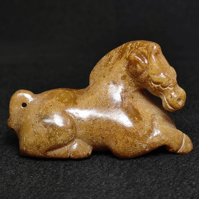 YIZHU CULTUER ART Size 6.9×4×3.3cm Chinese Old Jade Carved Hongshan culture Jade Horse Statue  Pendant Collection