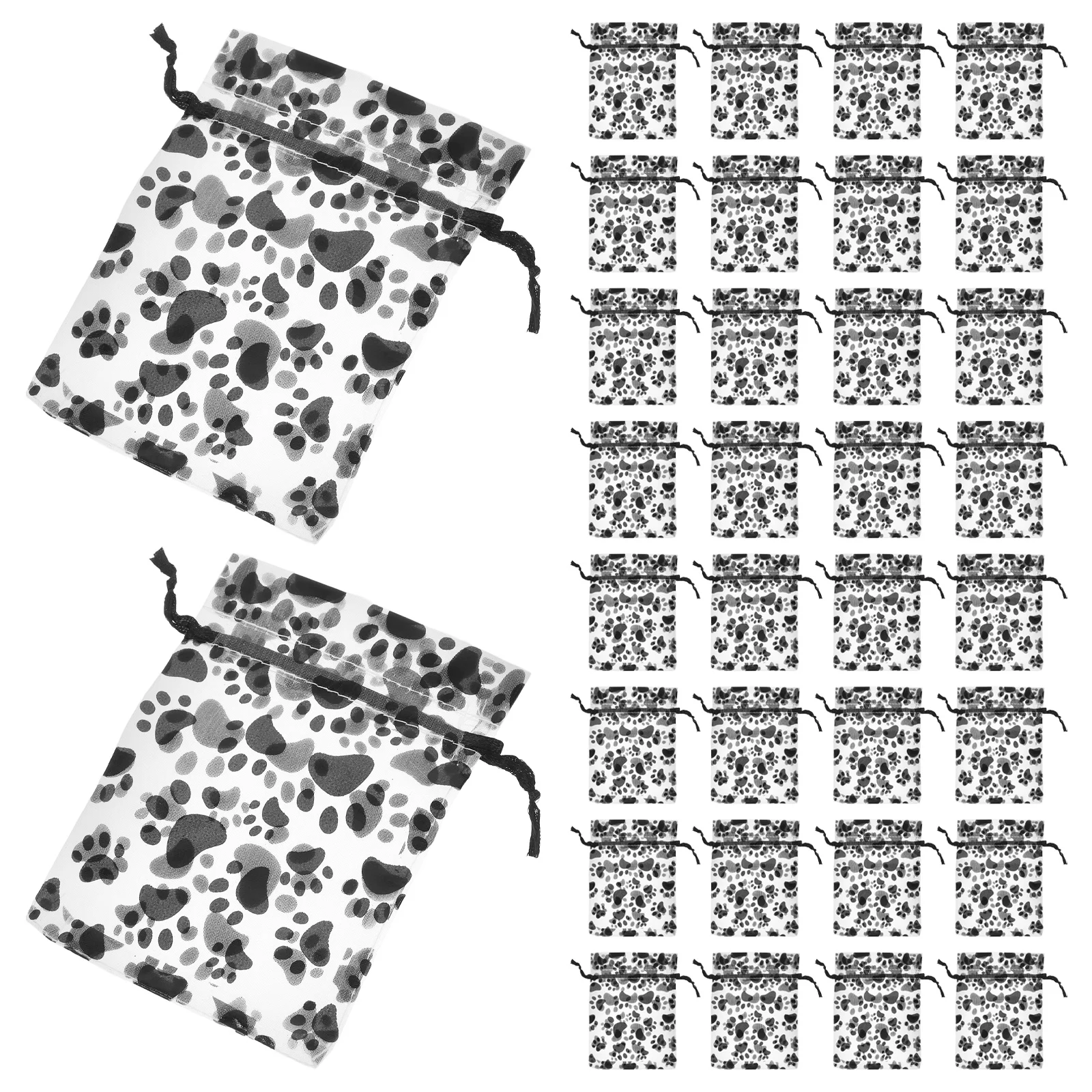 

50pcs Gift Wrapping High Density Organza Drawstring Closure Paw Print Jewelry Storage Treat Bags Party Favors Birthday Candy