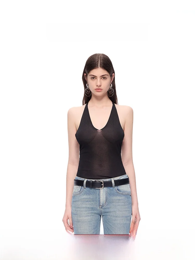 

Spring New V-ne Sexy Bal Knitted Tank Top Slim Fit Unique Design Women's Faion Sexy Sle Glue Fiber Nylon 2025