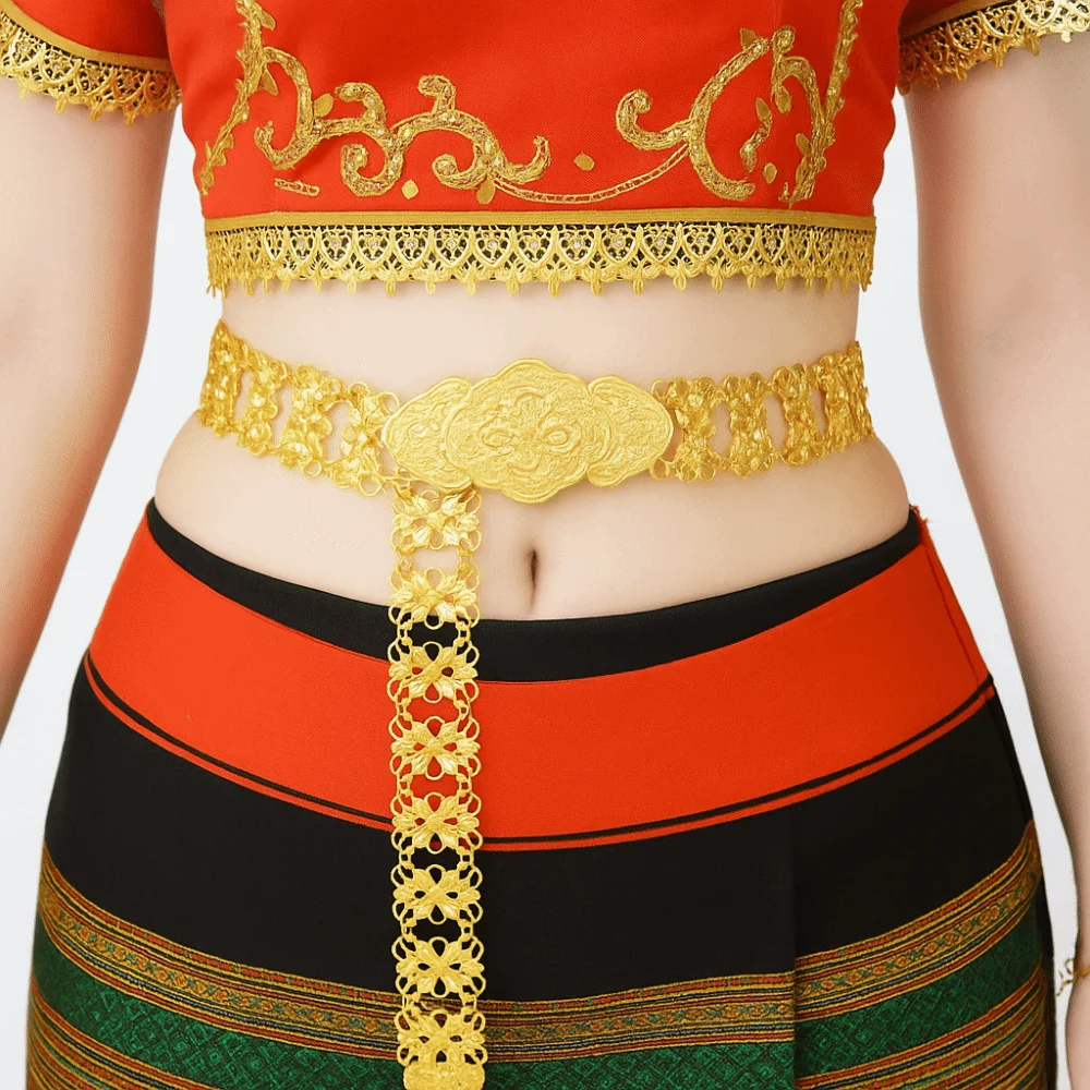 Klassische Metall Ethnischen Stil Gürtel Quaste Aushöhlen Blume Metall Taille Kette Silber Handgelenk Schmuck Gold Gürtel Party Dekoration