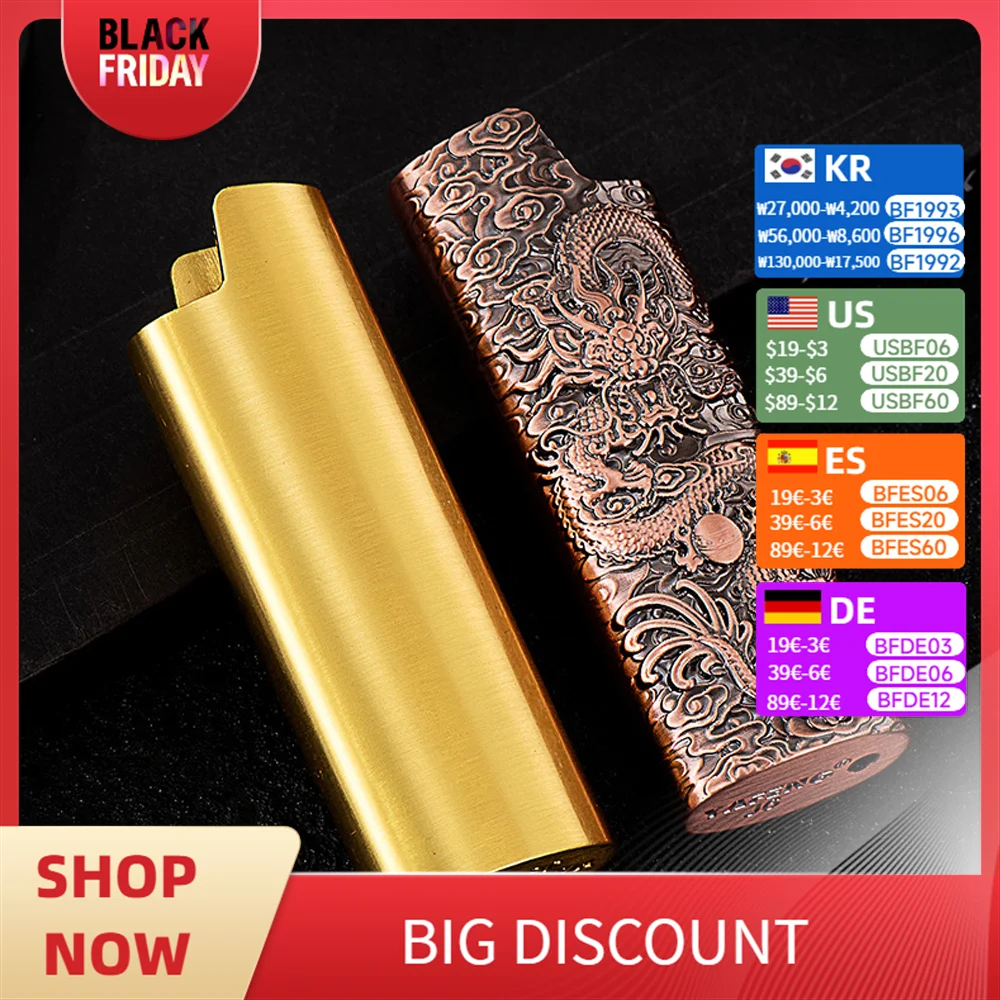 New 3D Embossed Dragon Animal Relief Metal Case Bic J6 Lighter Metal Lighter Case Plastic Lighter Protection Case