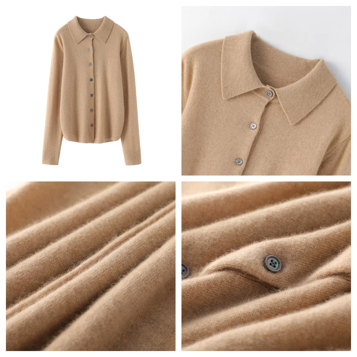 WinvyNee Women Cashmere Wool Cardigans Sweater Solid Shirt Collar Casual Knitwear Tops Winter Autumn Office Cardiagan B1054015