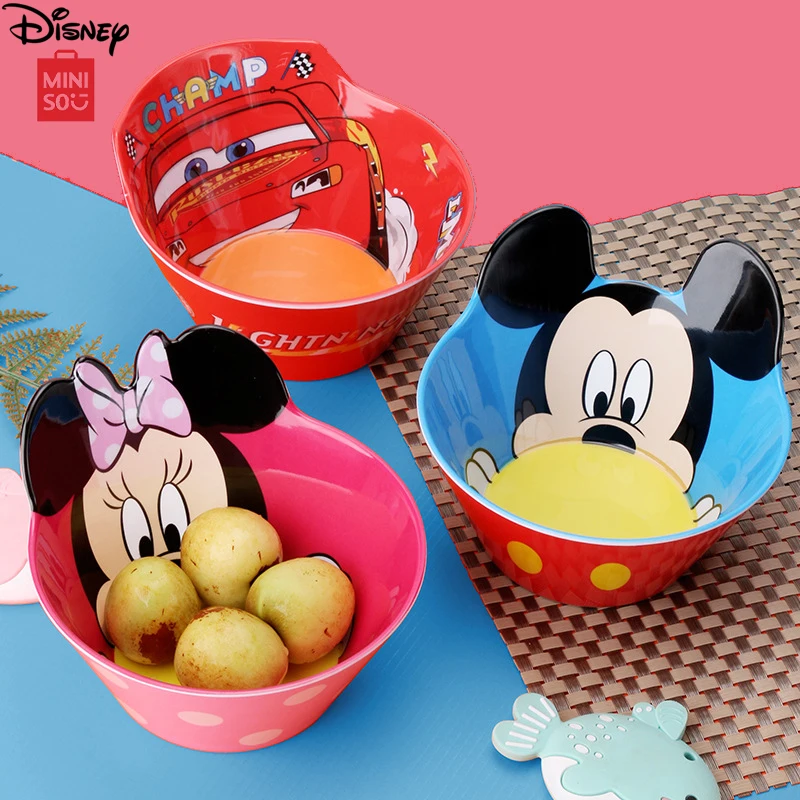 MINISO Disney Mickey Ceramic Bowl Kawaii Cartoon Children Ramen Bowl Printing Minnie Fruit Bowls Cute Mcqueen Breakfast Cups