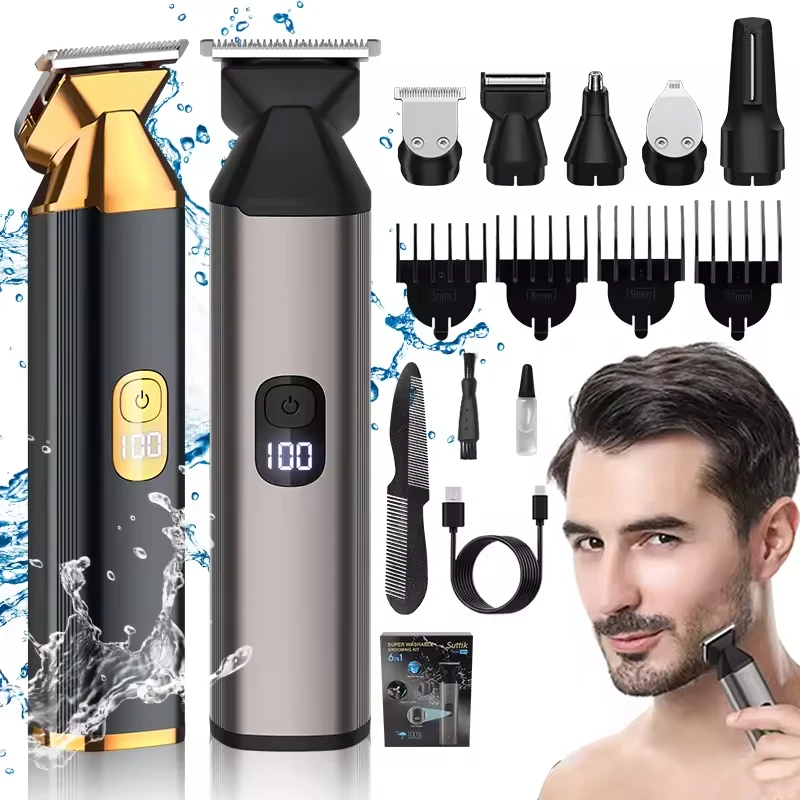 

6in1 Beard Trimmer for Men Professional Hair Clipper Electric Razor Shaving for Mustache Body Nose Ear Hair Trimme Grooming Kit