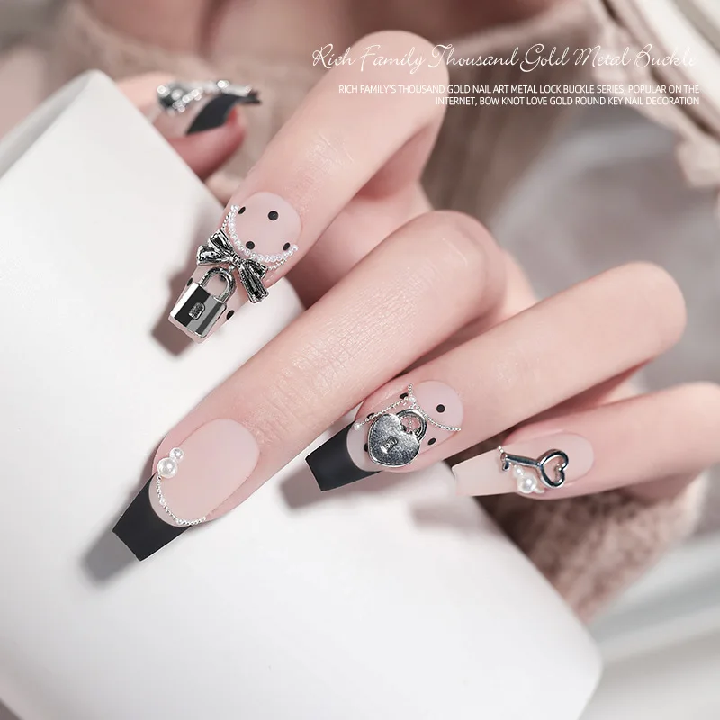 20PCS 3D Mini Alloy Love Key Lock Glossy Gold Silver Metal Nail Art Rhinestones Decorations Manicure Cute Ornaments Accessories