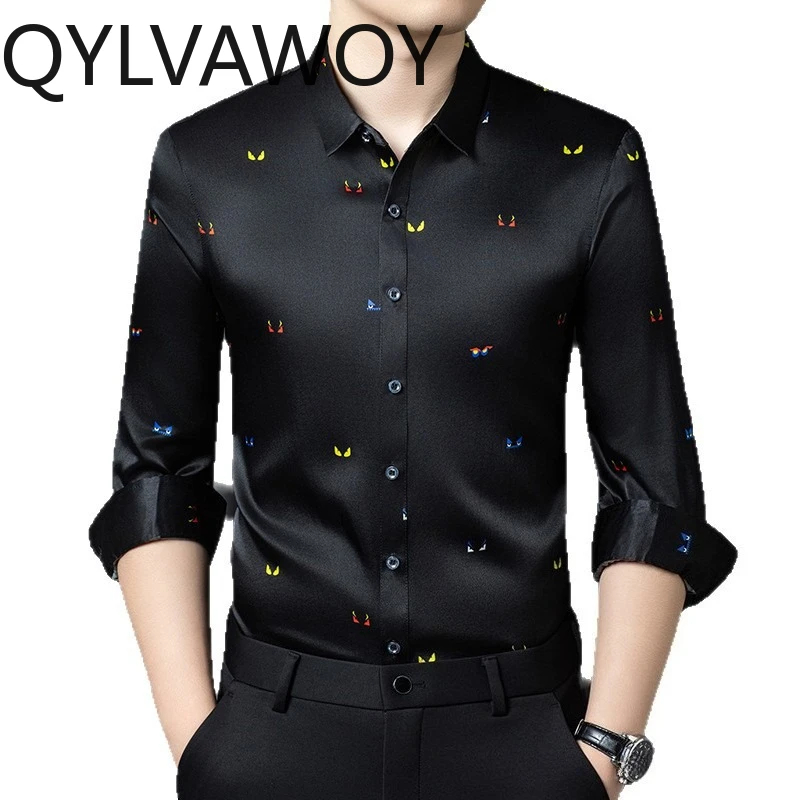

QYLVAWOY 92.5% Natural Mulberry Silk Shirts for Man High Quality 2026 New Autumn Tops Long Sleeves Men's Shirts Fashion Casual