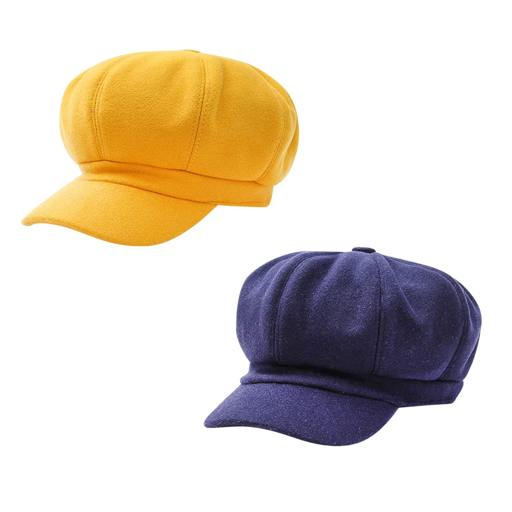 

1Pcs Woolen Octagonal Beret Warm Lightweight Fashionable Knit Hat for Women All Season Outdoor Daily Wear Yellow