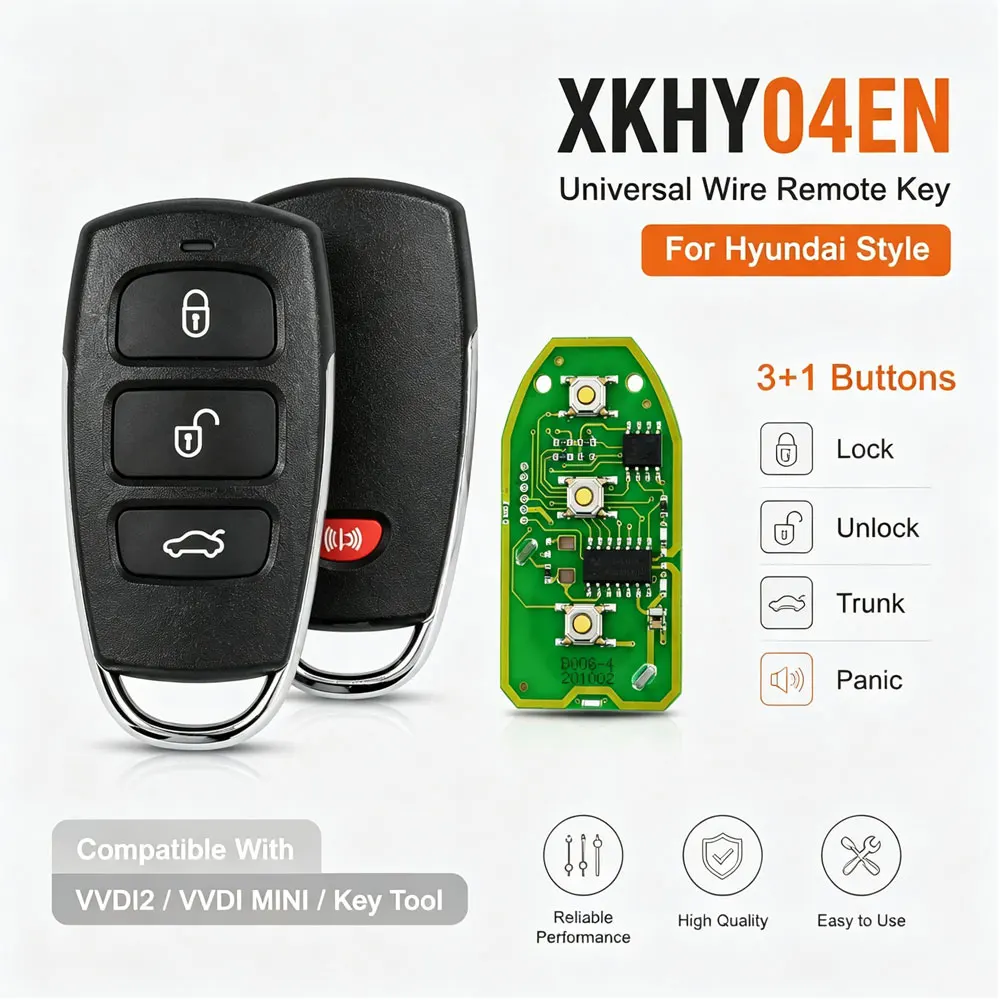 XHORSE XKHY04EN Universal Wire Remote Key Fob 3+1 Panic Buttons for Hyundai Style Car Remote Key for VVDI MINI Key Tool VVDI2