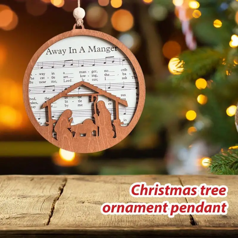 Wood Nativity Scene Ornament Music Sheet Wood Ornaments Portable Nativity Scene Christmas Tree Ornament For Mantels