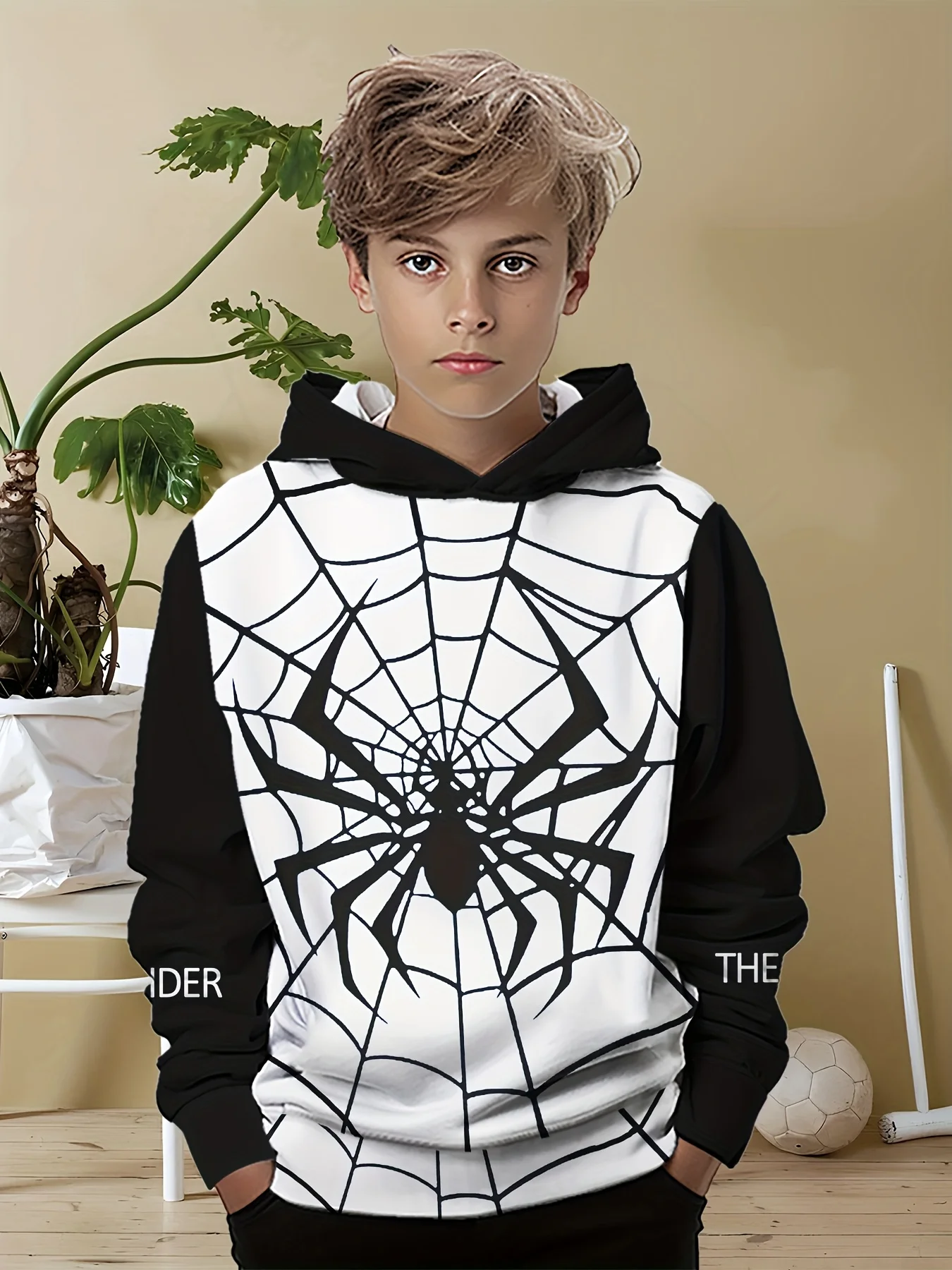 

2025 new fashionable children's casual hoodie, 3D printed spider pattern print, daily wear, soft texture, comfortable touch