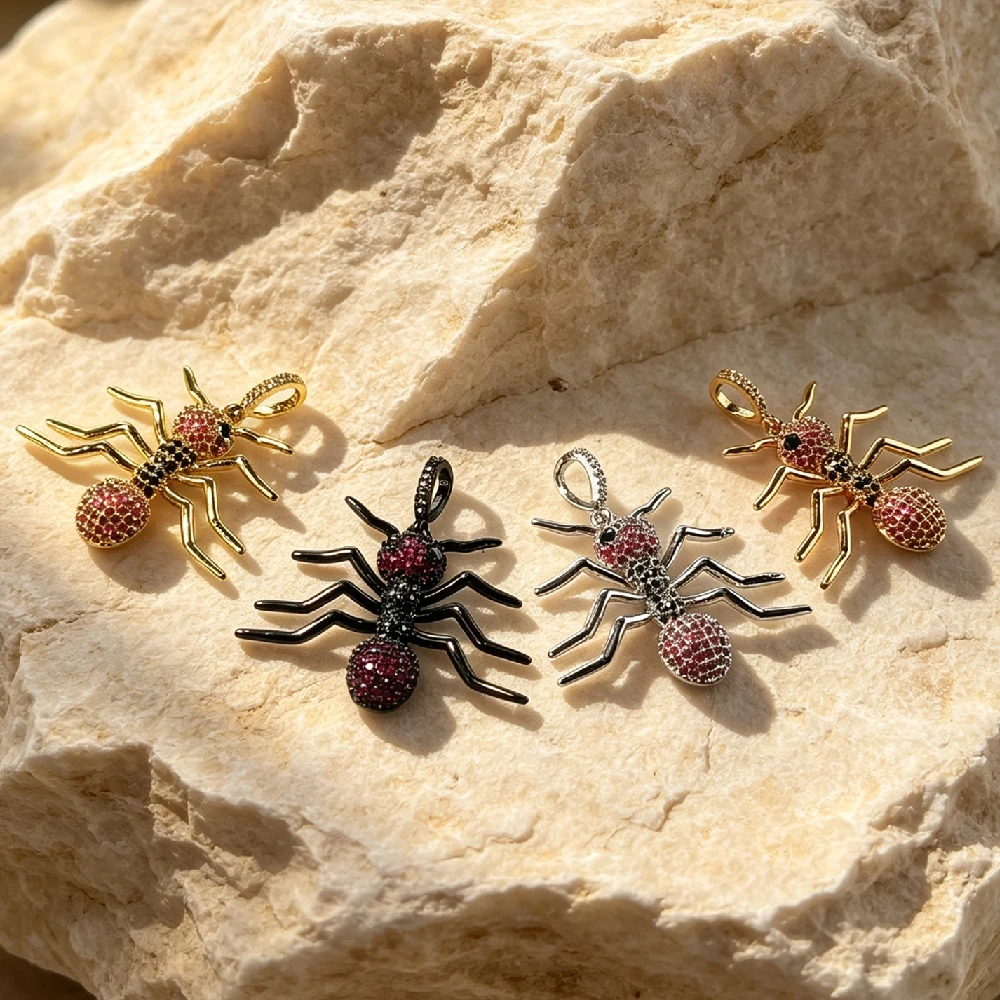 Ameisenförmige Mikro-Zirkon-Anhänger, Insekten-Ornament, Messingbasis, vergoldeter Verbinder, DIY-Bastelzubehör P2D1056