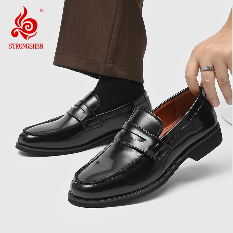

STRONGSHEN Luxury Designer Man Pointed Dress Shoes Mens Slip on Genuine Patent Leather Wedding Shoes Glossy Oxford Formal Shoes