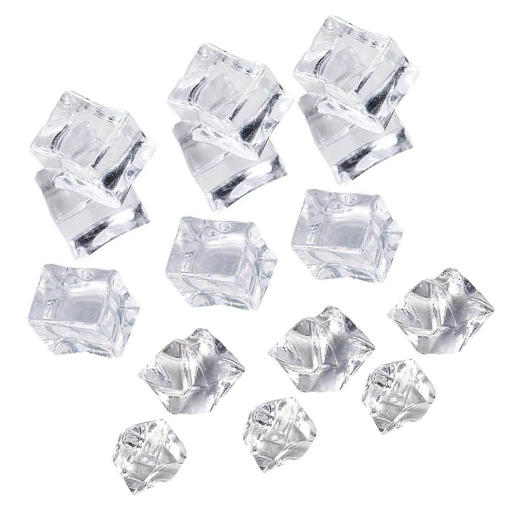 

200 Pcs Crystal Simulated Ice Cube Cylinder Plastic Large Square Tray Kitchen Decoration